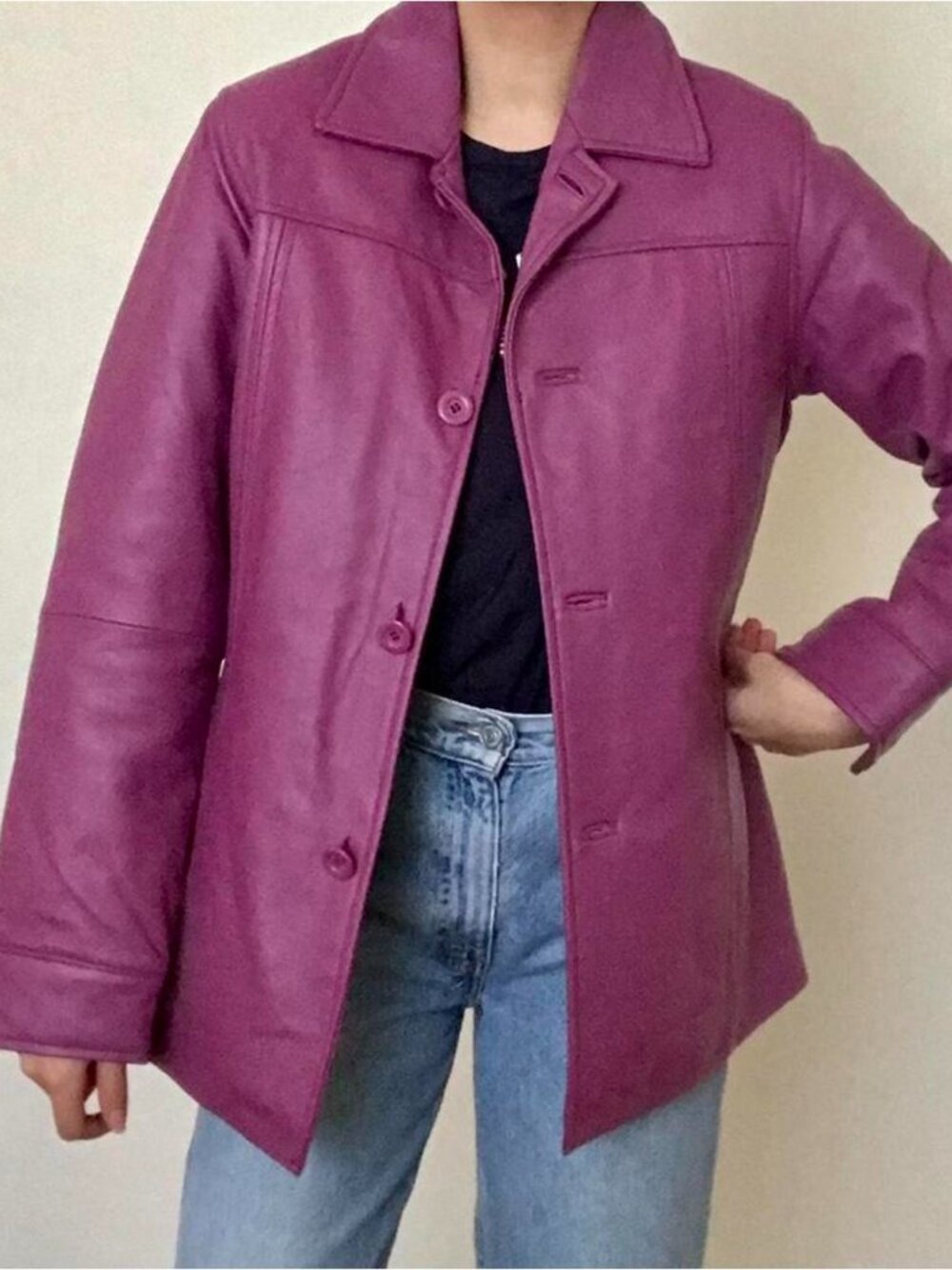 GORGEOUS pink magenta leather jacket 💜💗